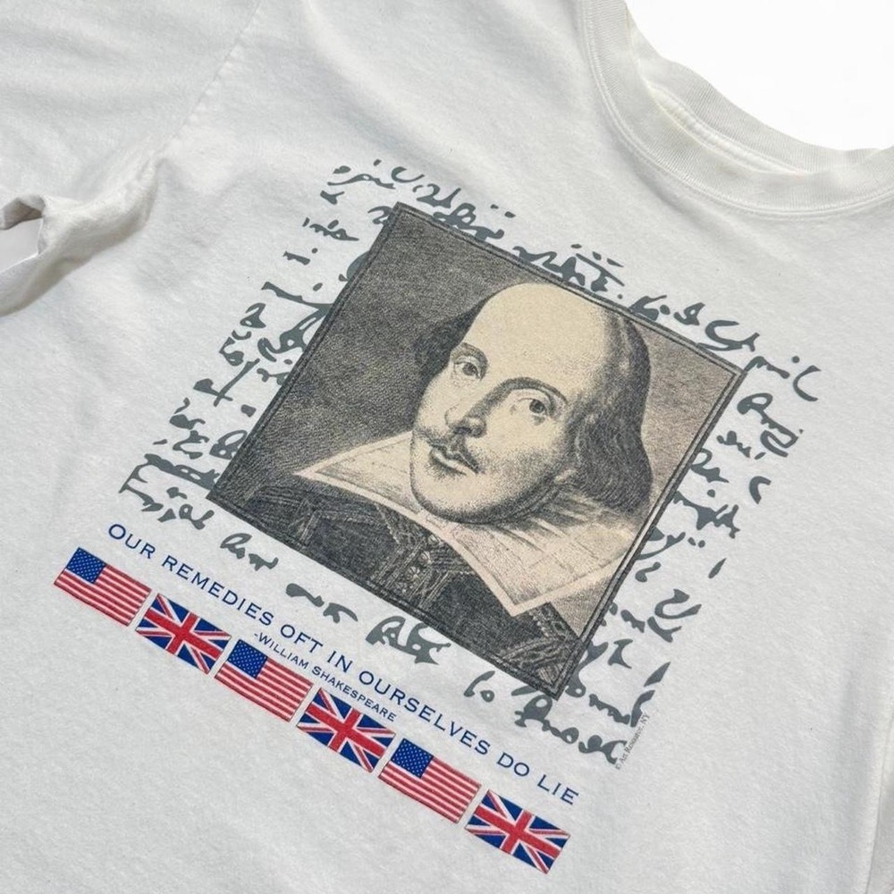 Vintage 90s Y2K William Shakespeare Poetry Author Playwright Quote T-shirt L - Picture 7 of 8